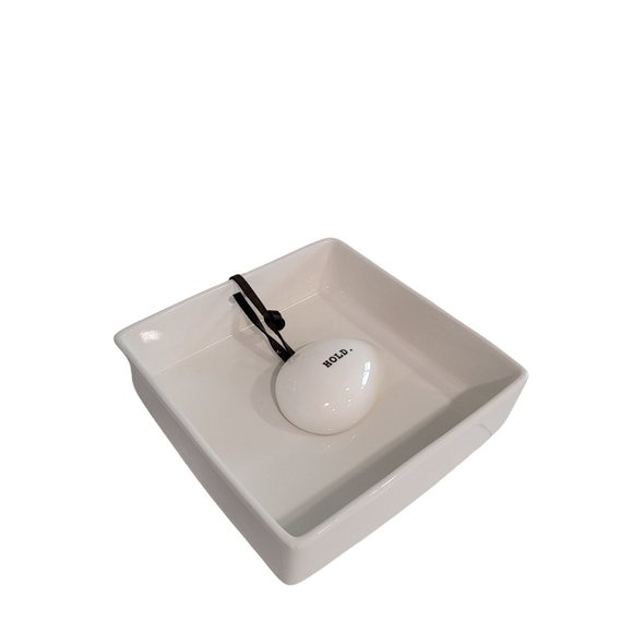 Rae Dunn 6.5" Stoneware Napkin Holder with "HOLD" Weight White #19551 - Picture 5 of 8